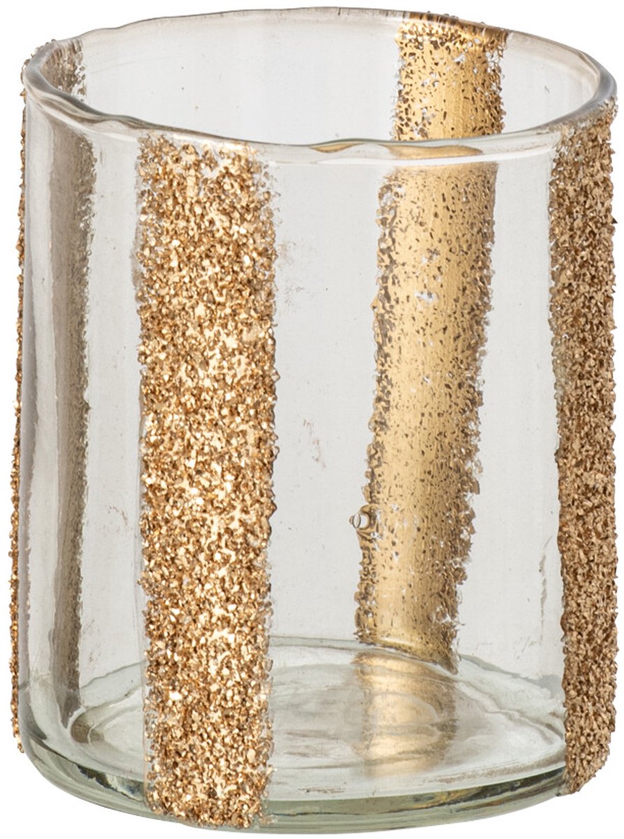 J-Line kandelaar Lea cilindervormig gestreept - glas - goud/transparant - small - set van 2