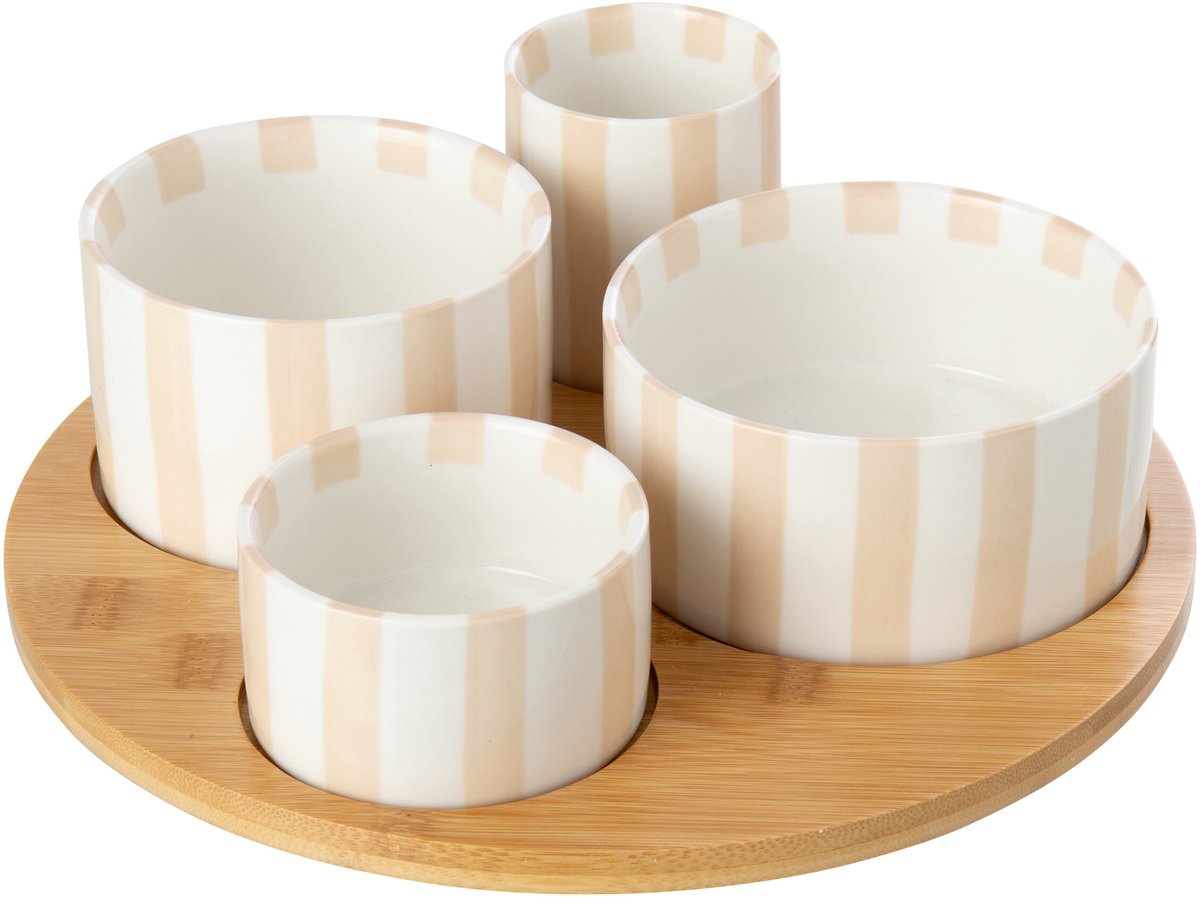 J-Line aperoset Gestreept - steengoed - lichtbeige/wit