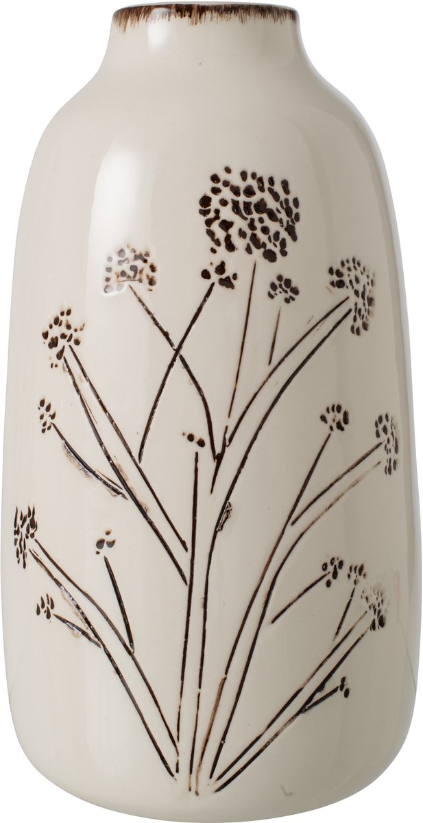 J-Line vaas Bloemen - porselein - wit/zwart - large