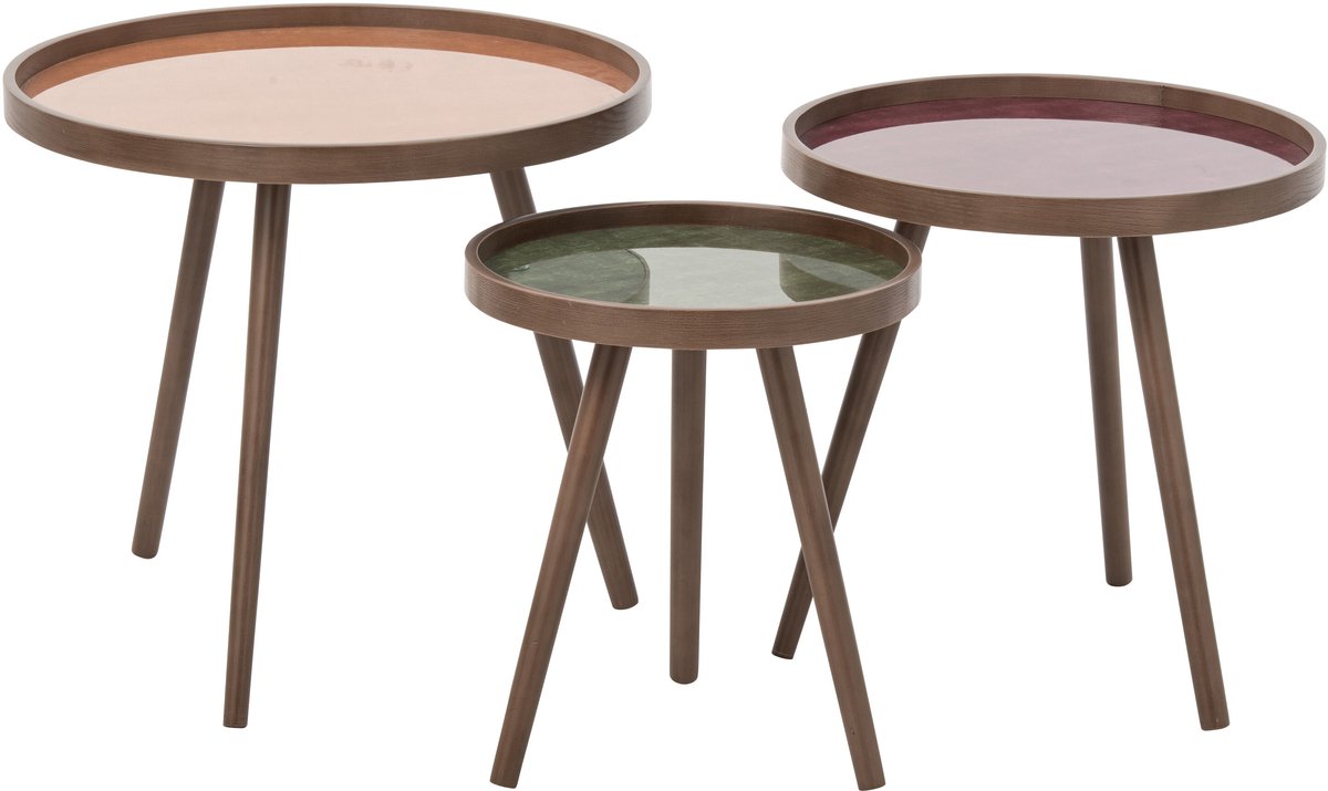 J-Line salontafel rond - rubberhout - multikleur/naturel - set van 3