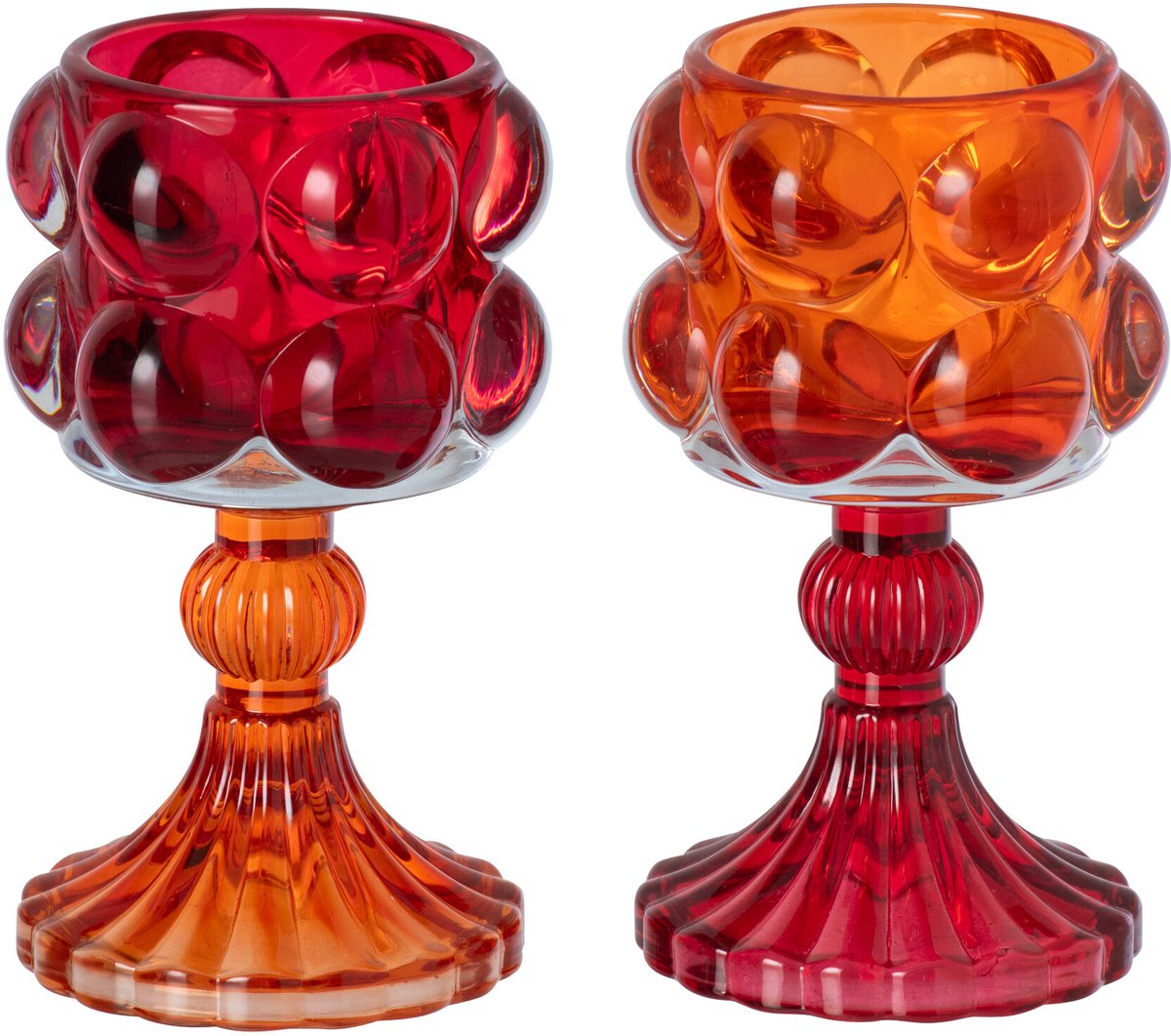 J-Line kaarshouder - glas - rood/oranje - 2 stuks