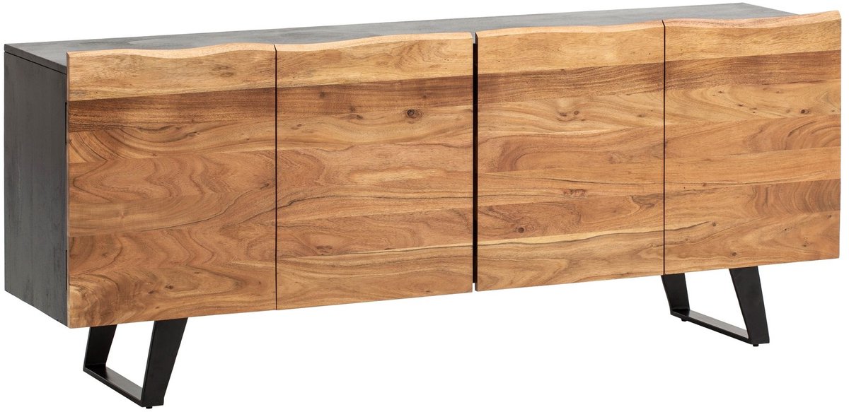 dressoir acacia massief hout 180x75x45 cm dressoir zwart met boomrand, ladekast met deuren, ladekast halkast modern, staande kast woonkamer met metalen poten