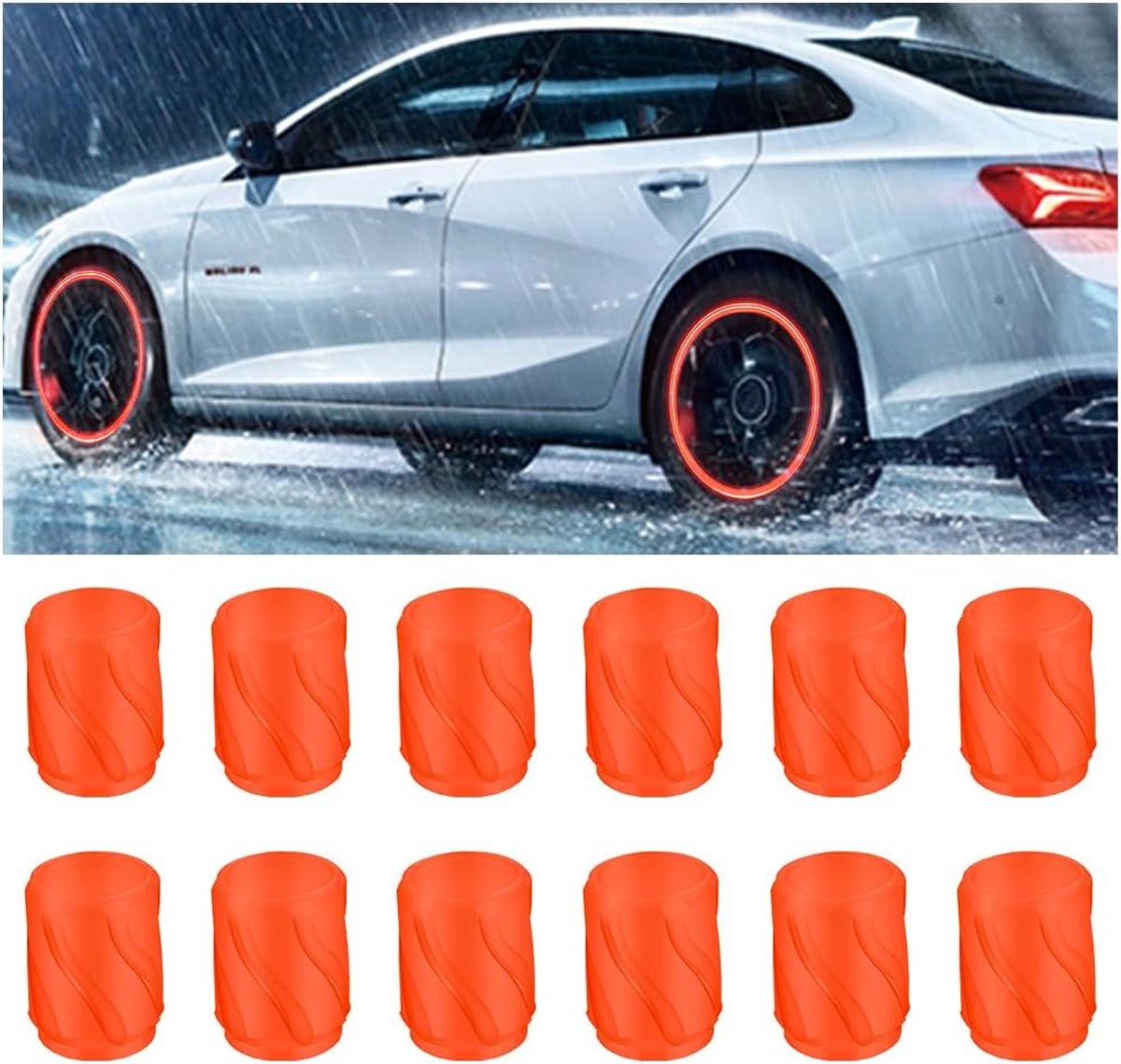 Ventieldoppen, fluorescerend, universele auto-accessoires, lichtgevende luchtkappen voor bandenventielen, auto's, vrachtwagens, SUV's, motorfietsen en fietsen (oranje)
