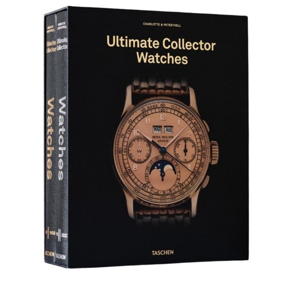 Livre "Ultimate Collector Watches" avec en couverture une montre Patek Philippe en or rose avec affichage de la phase de lune.