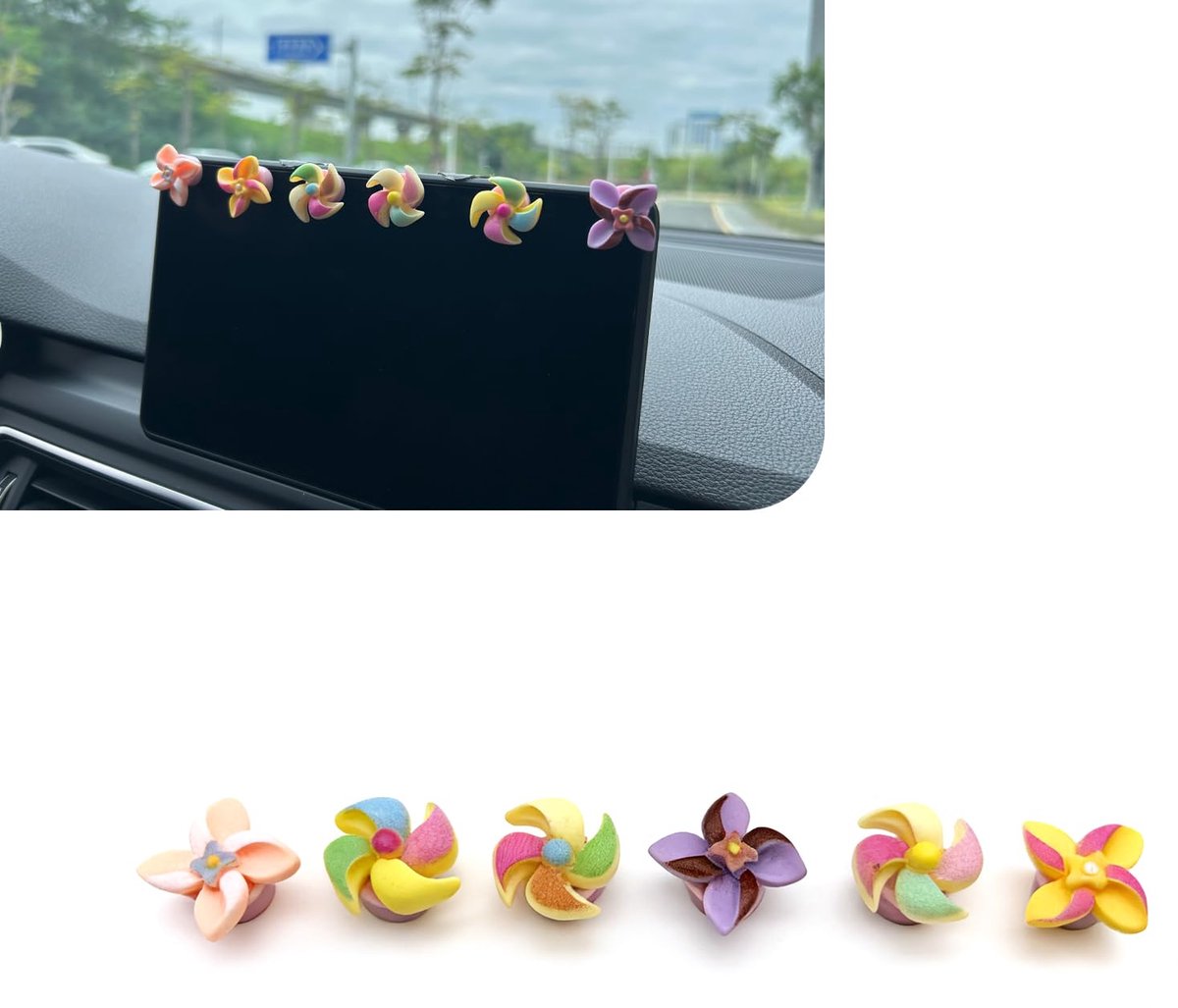 Autodashboarddecoratie - 6 leuke windmolen draaiend voor autospiegels creatief autoschermdecoratie universeel voor meeste auto's meerdere kleuren