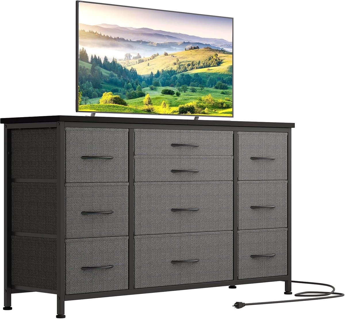 Triumpunpre - Ladekast 10 Lades stoffen kast - Opbergmeubel TV-meubel met oplaadstation - kledingkast voor kind en volwassene - 121x39x70 cm - Donkergrijs