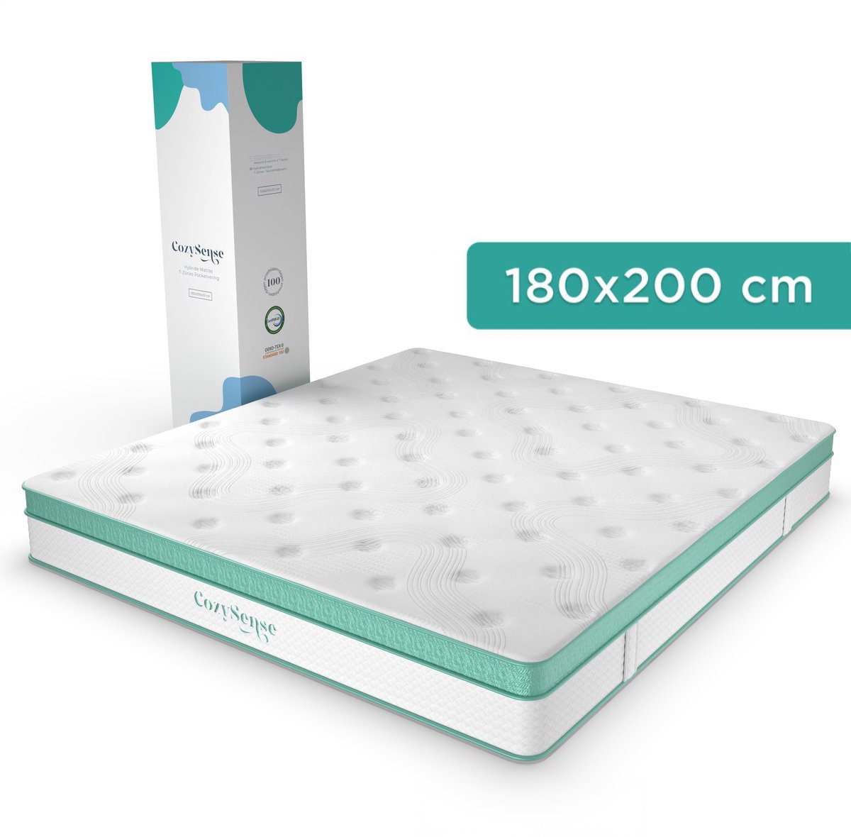 CozySense® Hybride Matras 180x200 cm – Tweepersoons Pocketvering – Traagschuim & Koudschuim – 7-Zones – 25 cm Dik – Medium