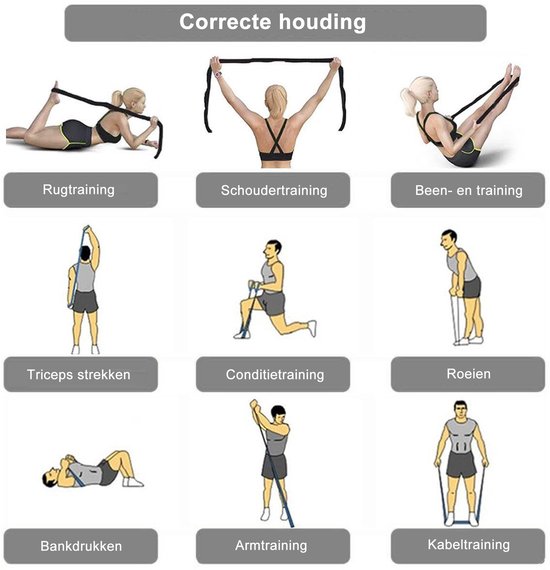 2 stuks Elastische Yogariem met 8 Lussen - Stretchband voor Yoga, Pilates & Gymnastiek - Ideaal voor Rek- en Krachttraining - Fitness Dehnband voor pilates, dansen, gymnastiek - Stretchband 85 cm — afbeelding 3