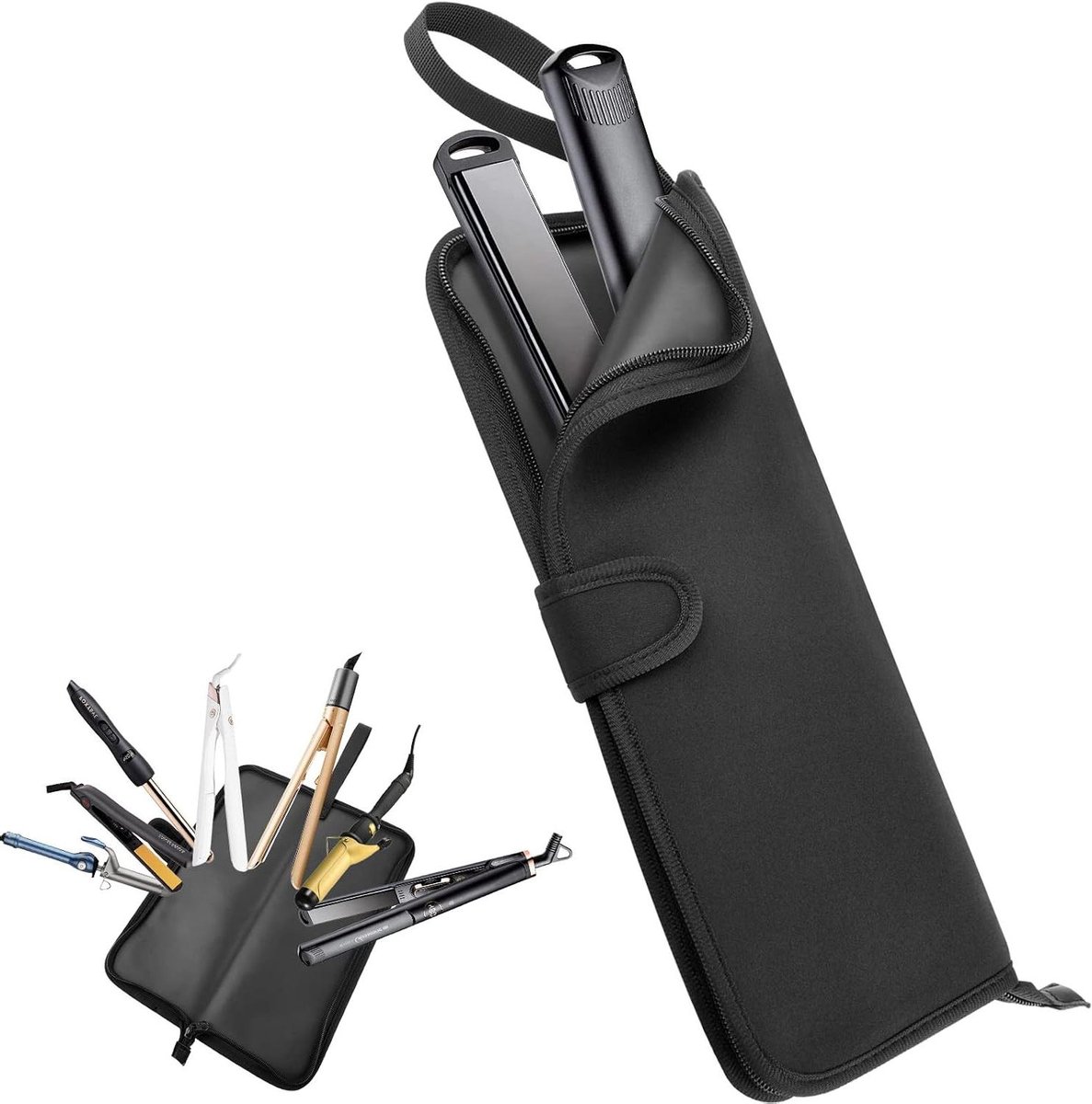 Reiskoffer Stylingtool - Hittebestendige Houder - Haar Styling - 2-in-1 Mat en Zak - 33 x 13 cm - Zwart
