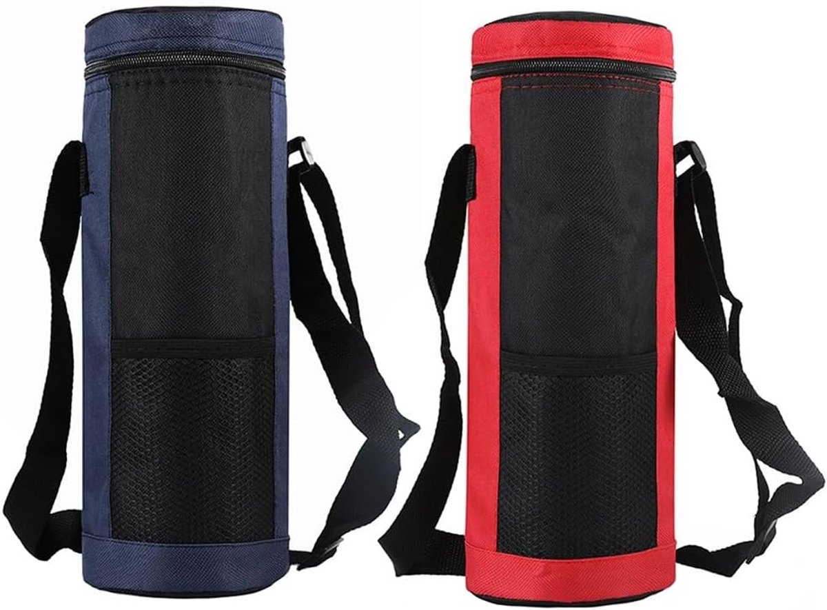 Set van 2 geïsoleerde waterflestassen van Oxford-stof met verstelbare schouderbanden, geschikt voor reizen, picknicks en drankjes,Rood + Blauw 2L