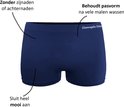 Donkerblauwe, naadloze short. Zonder zijnaden. Behoudt pasvorm. Sluit mooi aan.