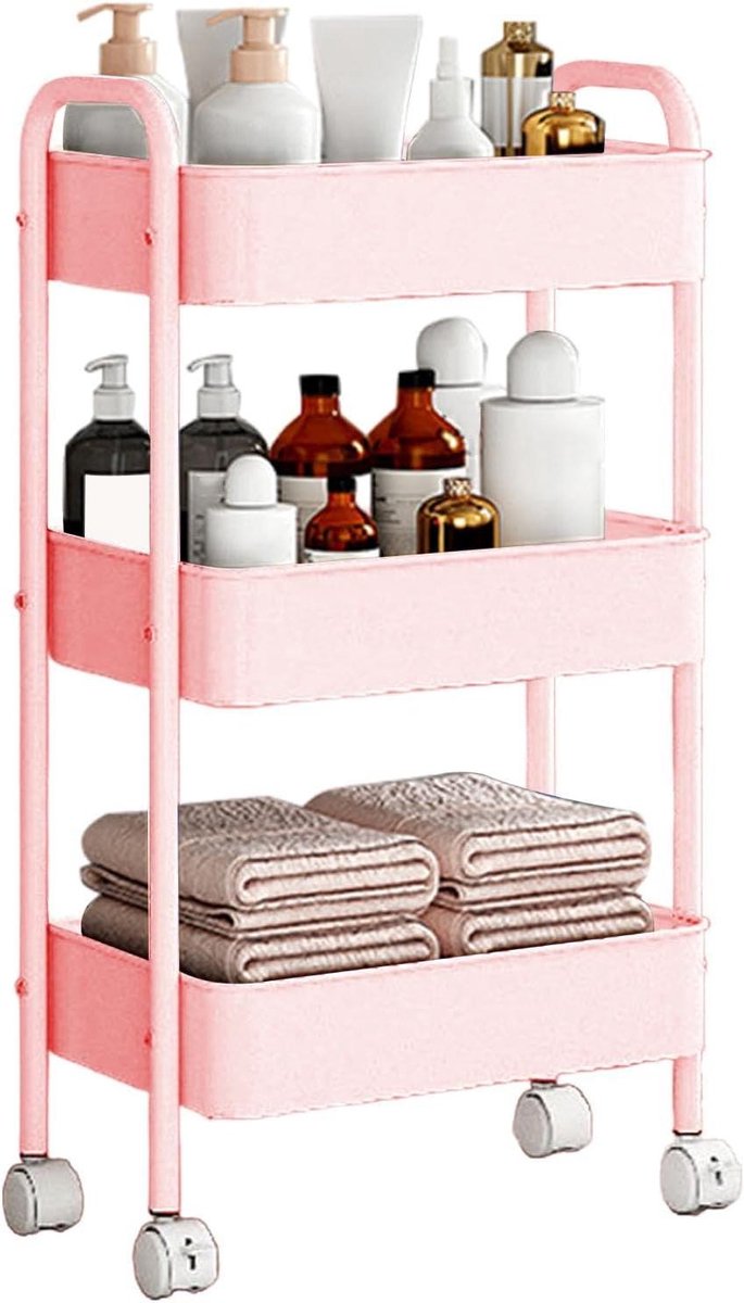 Opbergkoffer - Opbergdoos Trolley - Thuis Organiseren - Met Wielen - 8.1x32.2x8.1 cm - Roze