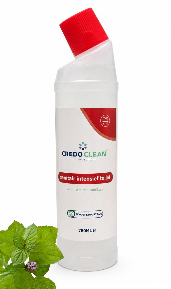 Credo Clean Sanitair Intensief Toilet – Ontkalker Toiletreiniger – Verwijdert Kalkaanslag, Bruine Kringen & Zeepresten – Diepe Glans – Pepermunt – 750ml
