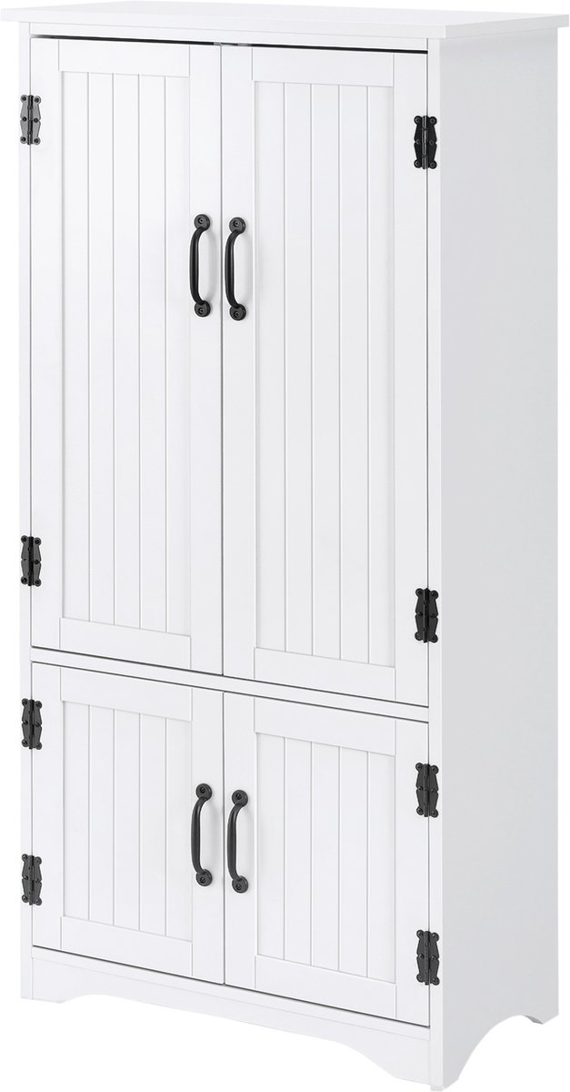 Bijkeukenkast - 60 x 30 x 123 cm hoge keukenopbergkast met 2 kastdeuren 3 planke - grote kast - wit