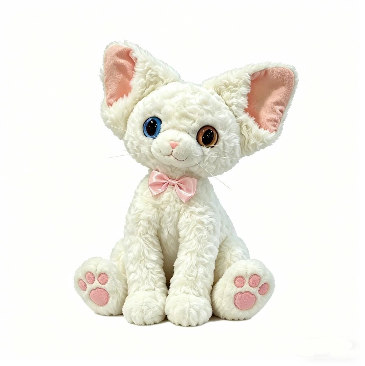 Casalora Pluche Knuffel – Duitse Krullende Kat Pop – 40cm – Schattige Duitse Krullende Kat Knuffel – Zacht Troostend Speelgoed – Cadeau voor Kinderen Ter Ontspanning en Verzachting van Emoties – Wit Heterochromie ogen