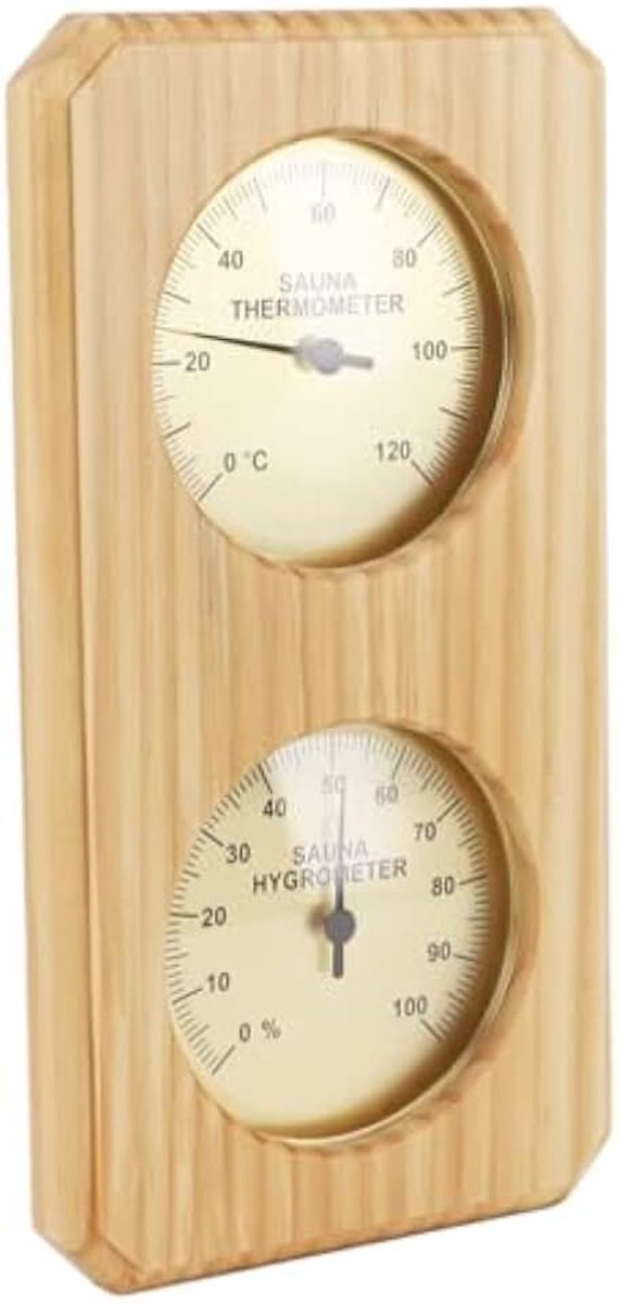 Houten Hoge Nauwkeurigheid Muur Gemonteerd 0-100% Vochtigheid 0-120°C Realtime Monitoring in Dennenhout met Koperen Hygrometer