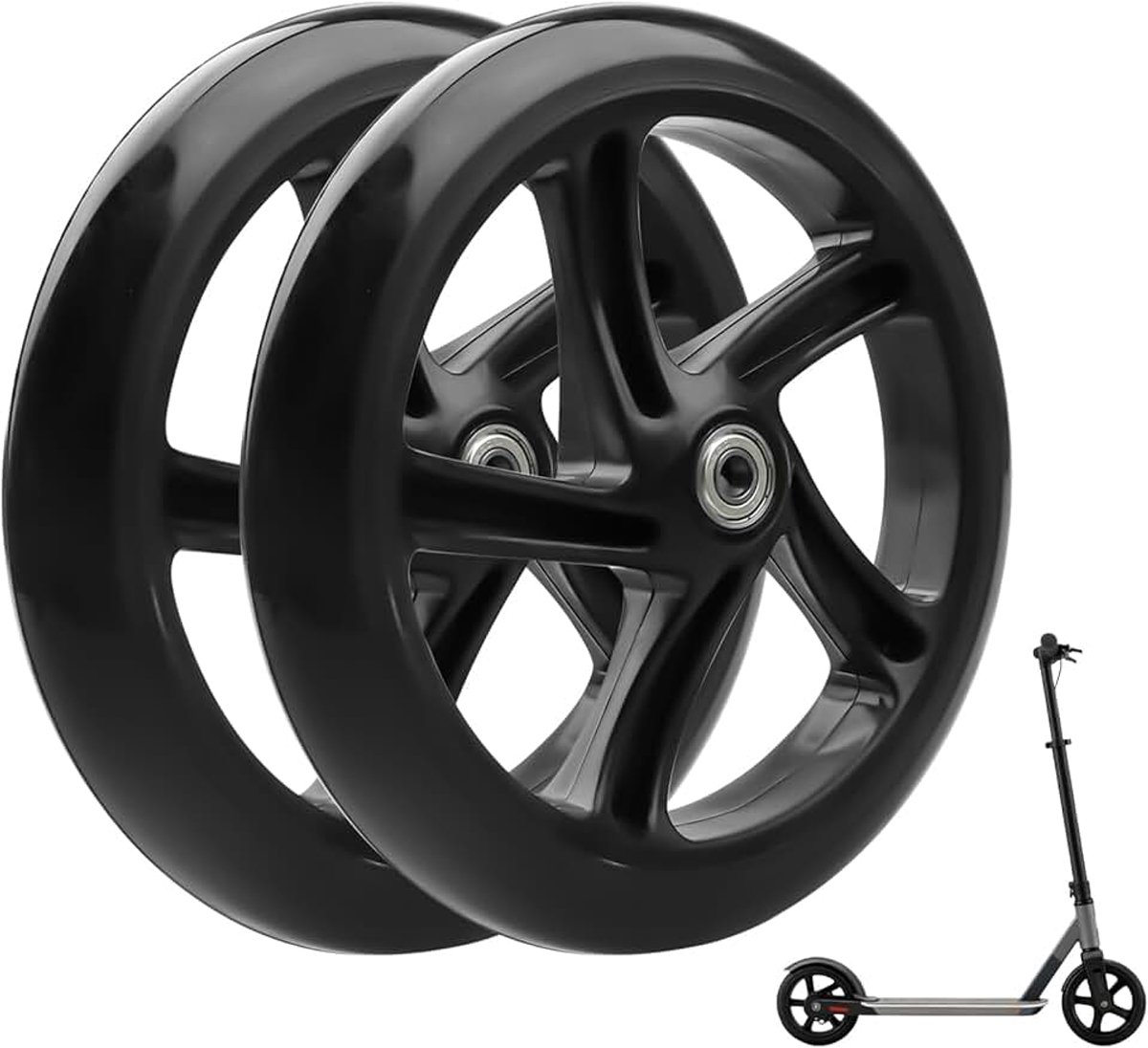 2 stuks stuntstep-wielen 200 mm reservewielen met twee assen hoogwaardige massief rubberen wielen scooterbanden antislip en schokbestendig universeel voor e-scooter (zwart)