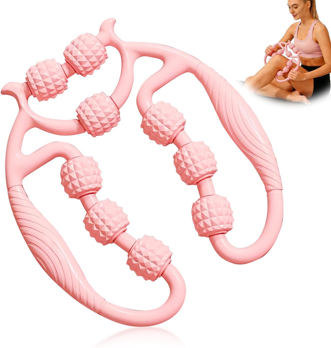 massageapparaat met handvat, 360° massageroller handmatig ergonomisch, diepwerkende fascia-roller voor benen & billen, huidverstrakkende ringroller voor armen & buik