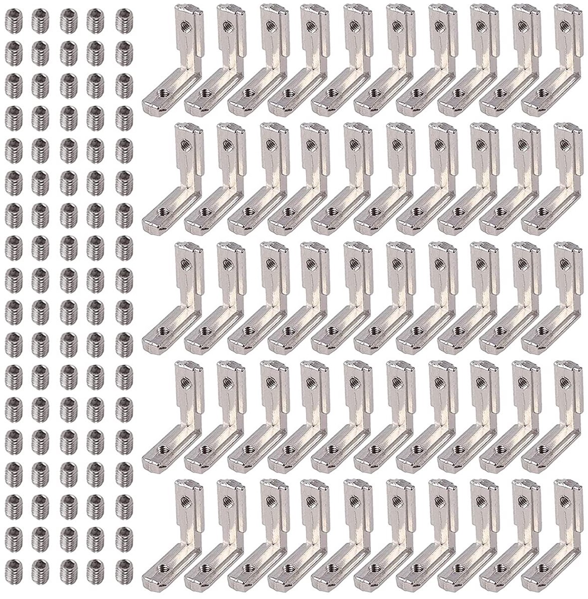 binnenhoek hoekverbinders, 50 stuks T-sleuf zinklegering klemmen binnenhoekverbinder met schroeven 2020 groef 6 M4 buitenhoek 90° hoek L-vorm hoekverbinder voor aluminium