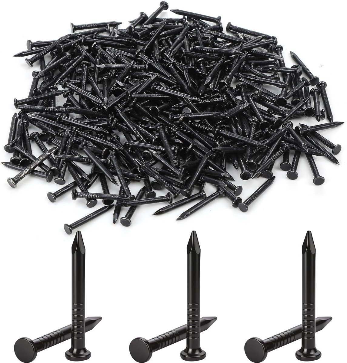 300 stuks spijkers, 20 mm stalen spijkers voor beton, kleine nagels voor betonmuren, betonspijkers, spijkers, houtbewerking, baksteen voor muren, hout, meubels (zwart)