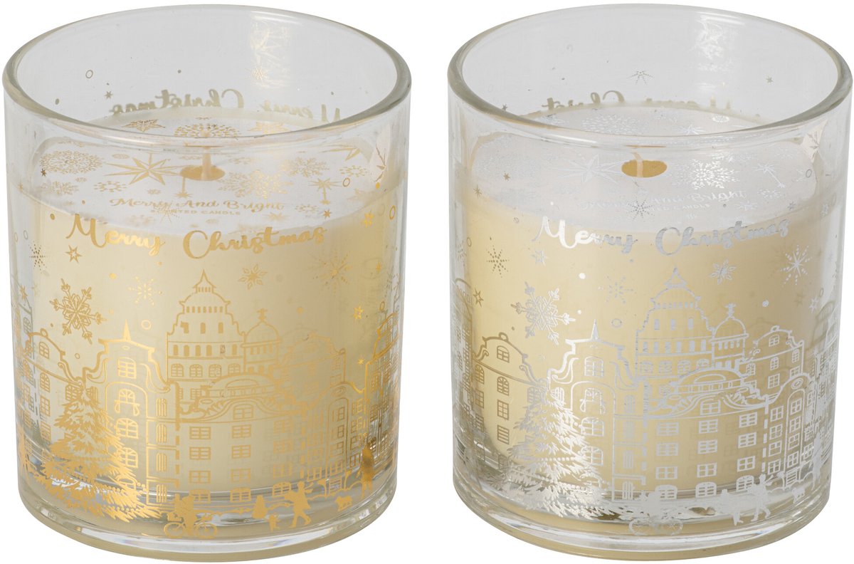 J-Line Kaars - glas - goud/zilver - assortiment van 2