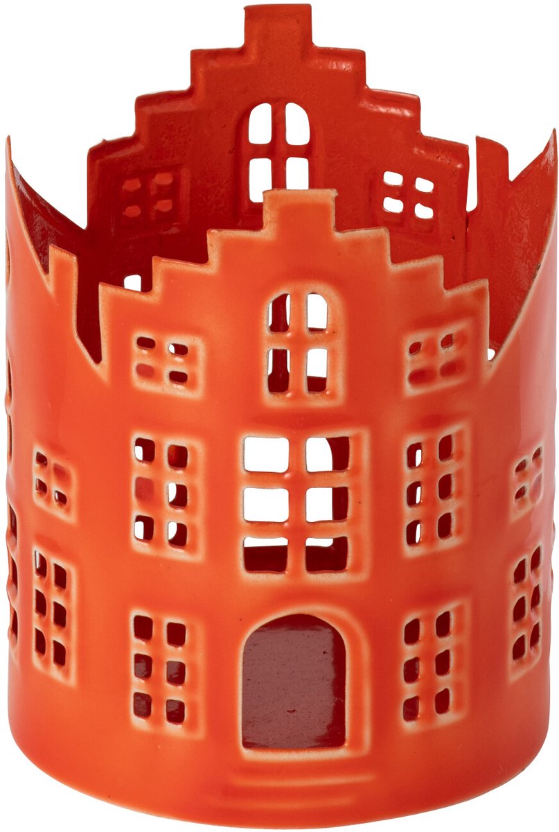J-Line Huislantaarn - ijzer - oranje - set van 2