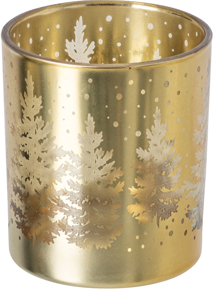 J-Line kaarshouder Boom - glas - goud - medium - 2 stuks
