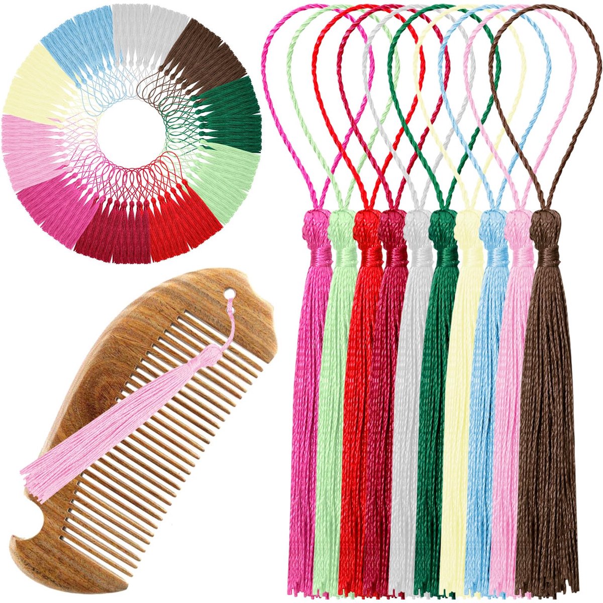 200 stuks 12-13 cm/4,7-5,1 inch lengte zijdeachtige ambachten kwastjes set, 10 kleuren handgemaakte zachte ambachtelijke kwastjes met lussen, bladwijzer kwastjes bulk voor sieraden maken