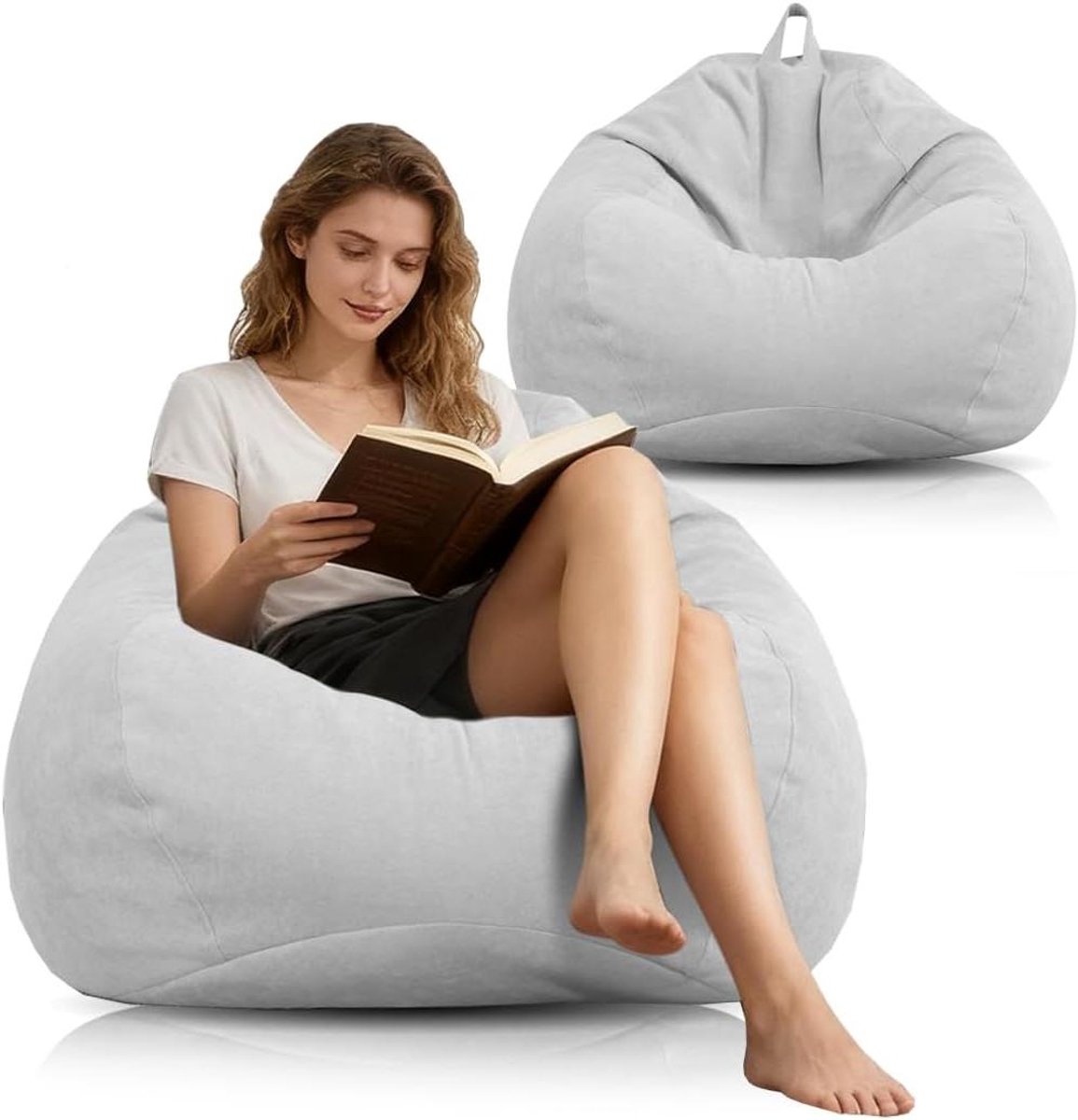 Zitzak Overtrek - Bean Bag - Ontspannen Lezen - Linnen Katoen Mix - XL 100x120cm - Lichtgrijs