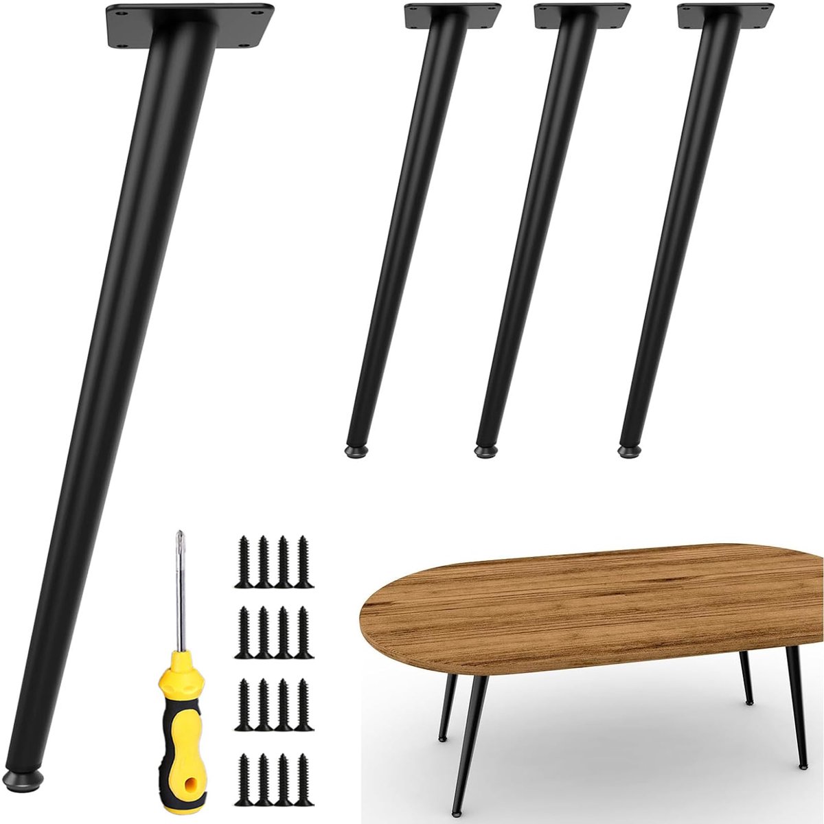4 stuks meubelpoten, zwart, schuin toelopende metalen poten voor meubels, meubelpoten, kastpoten voor meubels, commode, dressoir, nachtkastje, bank, kastpoten met verstelbare vloerbeschermers (40,5 cm