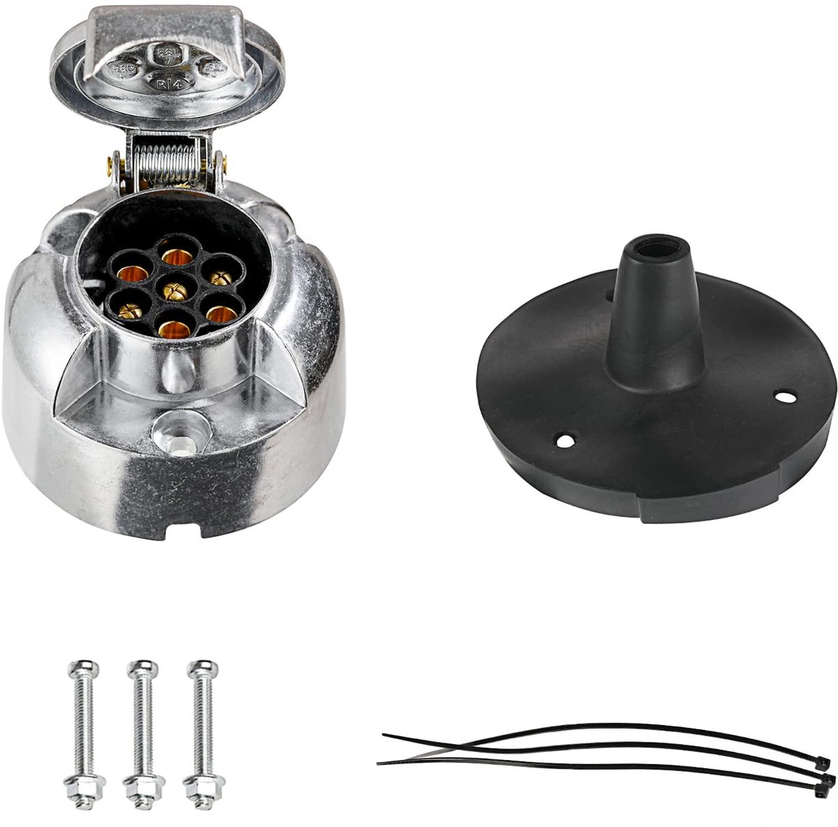 7 Polige Metalen Aanhanger Stekkerdoos, met Rubberen Afdichting, Conform ISO 1724, 12V Waterdichte Aanhanger Stekkerdoos 7 Polige, Voor Vrachtwagen Camper Caravan (Aluminiumlegering)