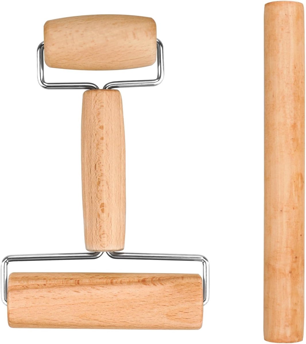 2 stuks deegroller set Eendelig deegroller dubbelkop houten deegroller klein en middelgroot houten deegroller stuk handmatig rollen voor huisbakken gebak pizza knoedel huid
