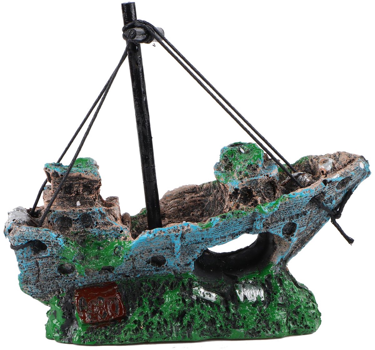Aquarium decoratie schip aquarium scheepswrak ornament, hars materiaal verzonken schip landschapsarchitectuur decoratie voor kleine garnalen vissen verbergen