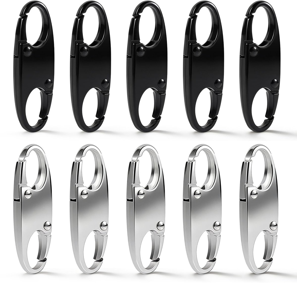 ritssluitingen, 10 stuks, rugzakslot, anti-diefstalsluiting voor bagage, rugzak, handtas, portemonnee, ritssluiting, reis-gadgets (zwart, zilver)
