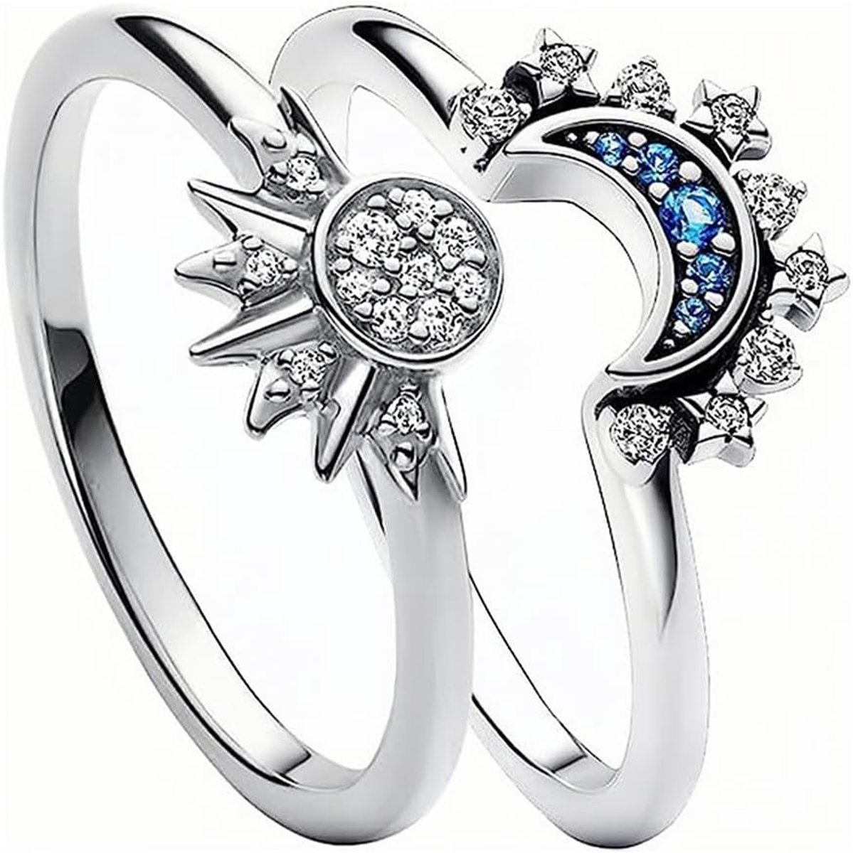 2 stuks maanmotief, glinsterende zon, verstelbaar, verguld, zilveren ring, belofte, paar, angstring, verstelbaar, fidget ringen voor dames, cadeau, Metaal
