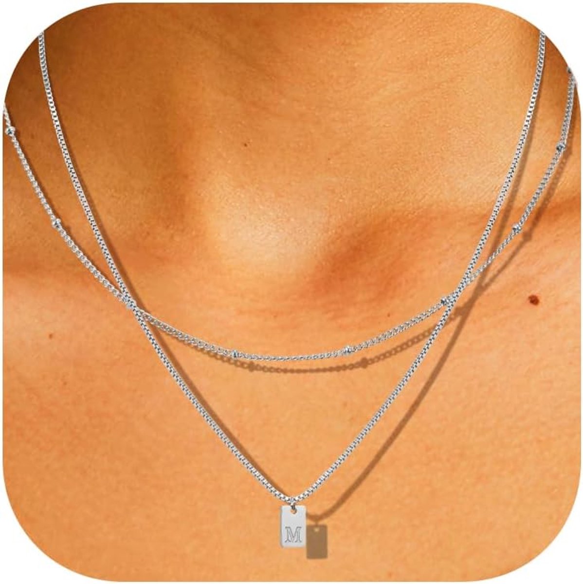 Initiële ketting dames roestvrij staal goud zilver dubbellaags letter kettingen gepersonaliseerde naam A-Z kleine vierkante hanger sieraden geschenken voor meisjes en vrouwen