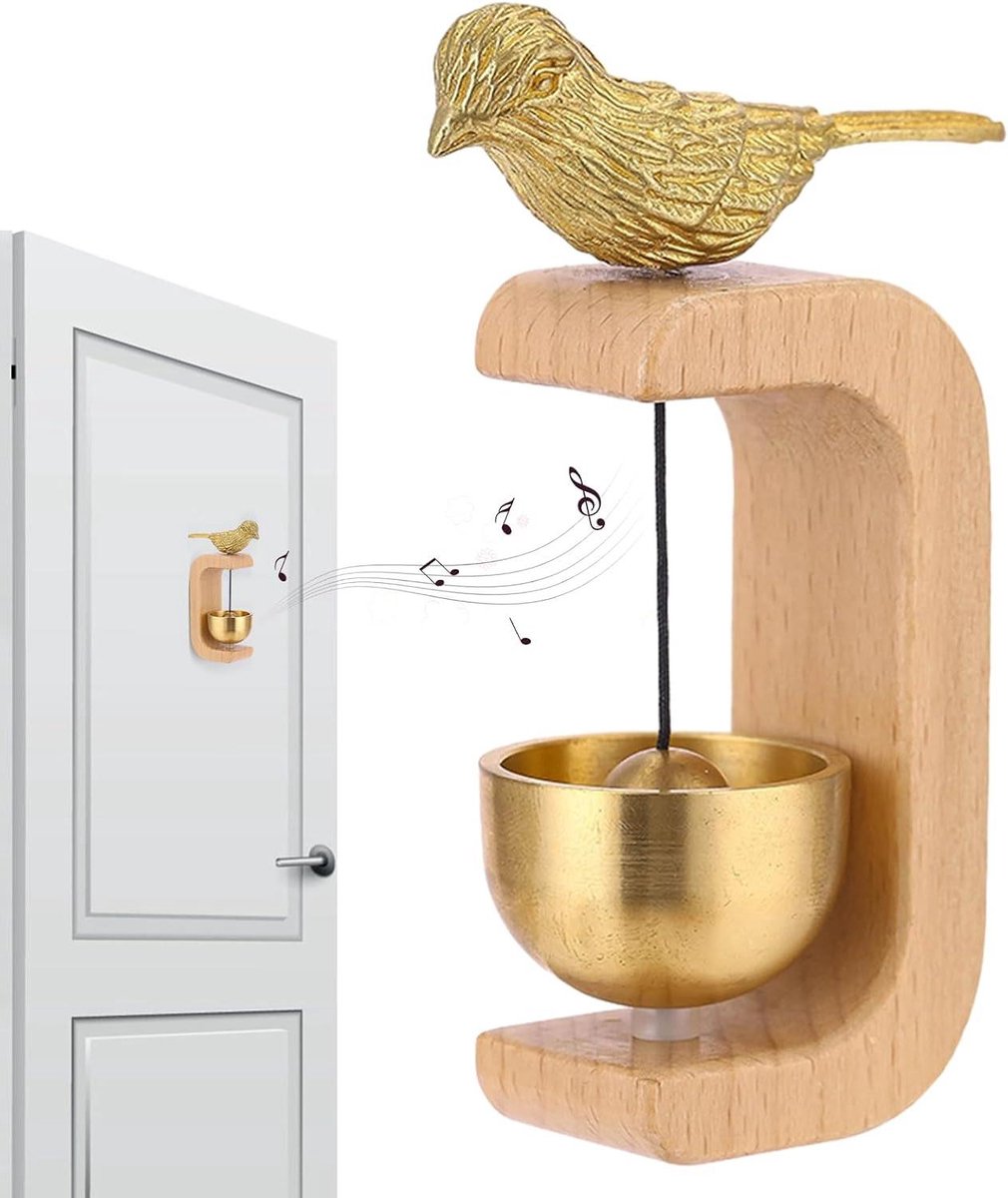 Houten deurbel - Woondecoratie - Gastvrije sfeer - Charmant geluid - 12 x 4.5 cm - Houtkleur