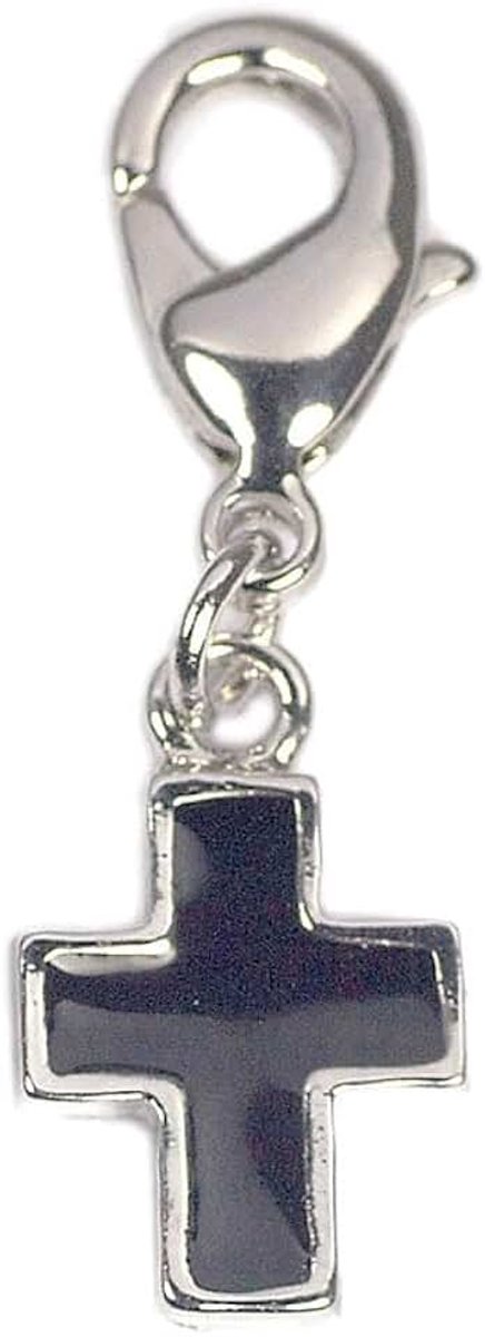 NICE CHARMS hanger metaal kruis zwart met karabijnhaak 9x15mm 25u, 14mm., Metaal, Geen edelsteen