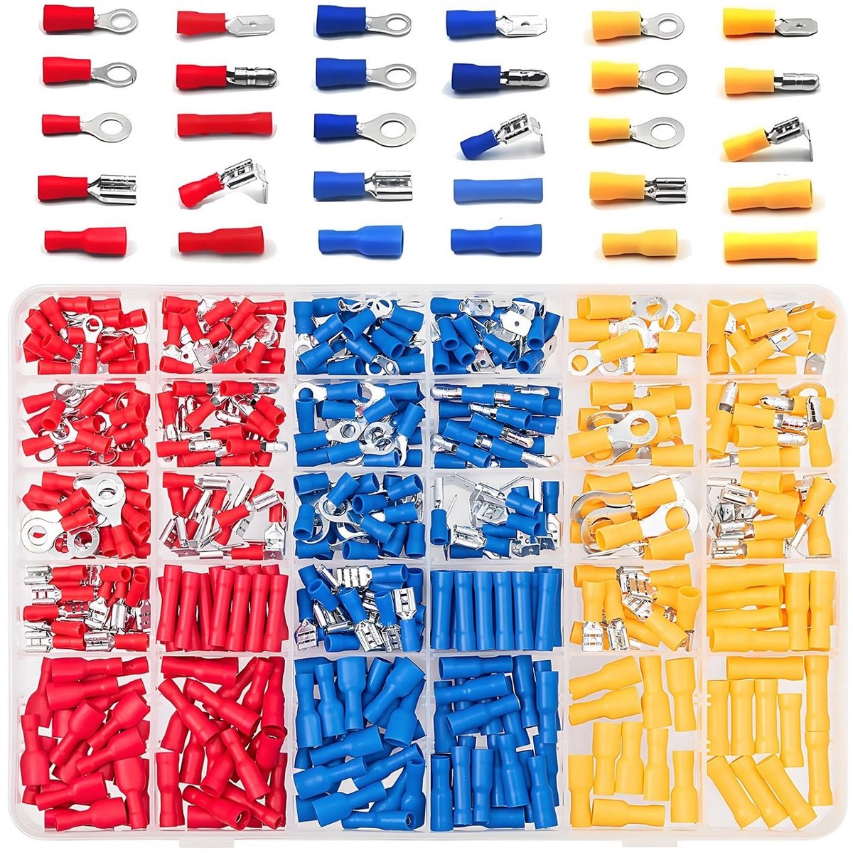 longziming -Kabelconnector set - 480 stuks - 30 soorten - Kabelconnectoren voor elektriciens - Kabelschoenset - platte steekhulzen - PVC geïsoleerd - Tin