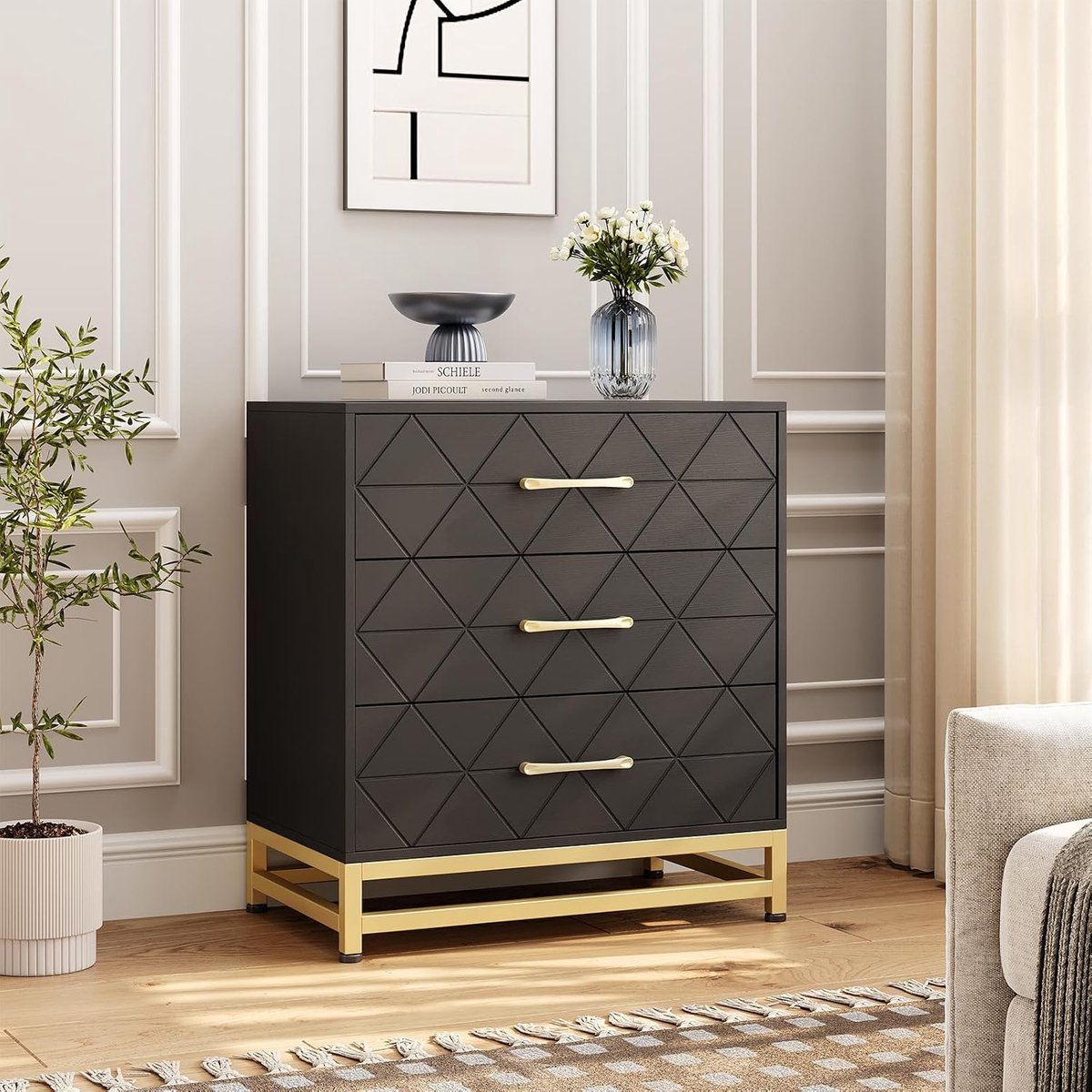 Triumpunpre - Ladekast 3 Lades Houten voor slaapkamer - nachtkastje voor opbergruimte en organisatie - Zwart
