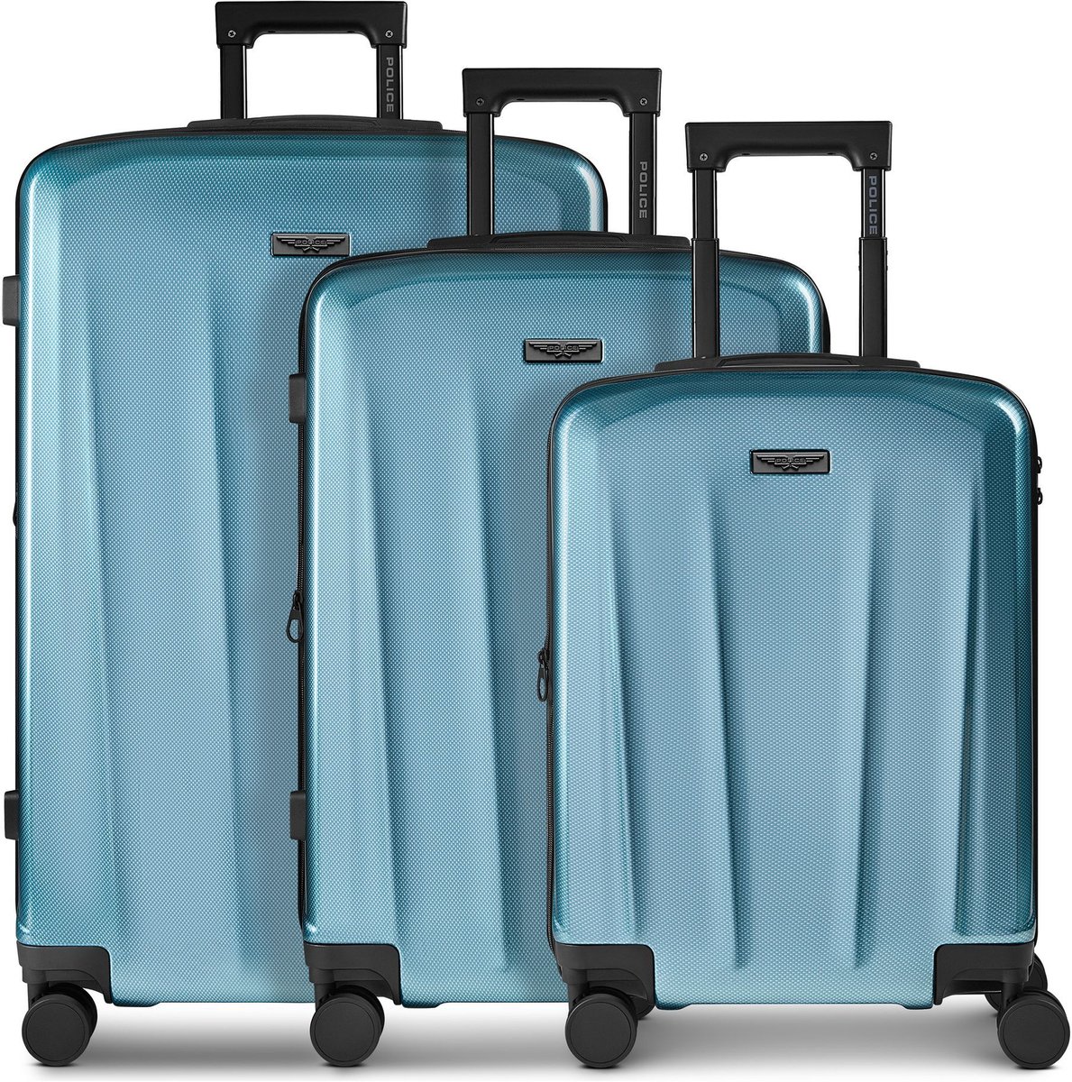 Police New York 4 wielen Kofferset 3-delig met uitbreidingsplooi - Harde bagage - TSA slot - ice blue