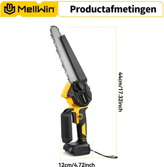 MellWin Kettingzaag - 20cm Kettingzaag - Mini Kettingzaag met accu - Snoeizaag - Boomzaag - 2 accu's - Inc. accessoires van MellWin — afbeelding 5