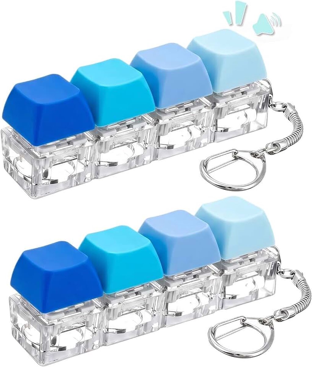2 stuks mini-toetsenbord, fidgetspeelgoed, 4 toetsen, clicky, stressvermindering, sleutelhanger, decompressiespeelgoed voor volwassenen, ADHD, stressvermindering, gadget voor kantoor, bureau