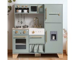 Houten speelkeuken voor kinderen peuters, hoek houten speelkeuken met koelkast, ijsmachine, koffiezetapparaat, sapcentrifuge, oven, vaatwasser, magnetron, gebruiksvoorwerpen, cadeau voor