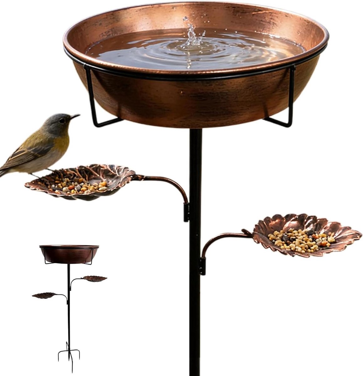 Vogelbad Buiten - Vogel voederbak - Vogels voeden - Roestvrij metaal - 93 cm hoog - Bronskleurig