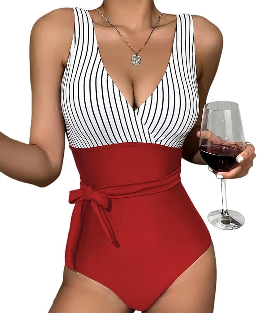 Badpak voor dames, buikweg met cups, shape, push-up, badjurk, badpak, sexy, monokini, V-hals, badpakken, eendelig, hoge taille, slanke, plooien, eendelig