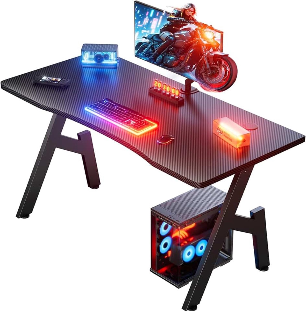 Gaming Bureau met een Tafelblad 100 x 50 cm, Koolstofvezel, Zwart | Gamingbureau Ergonomische, Krasbestendig voor Gaming, Thuiskantoor