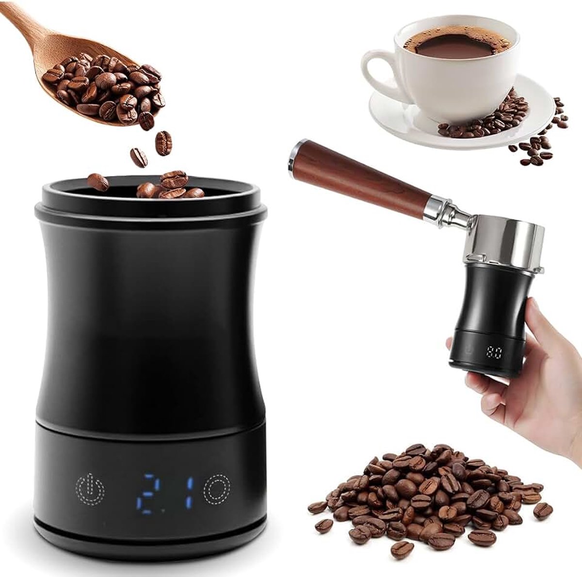 Koffieweegschaal met timer, oplaadbaar, nauwkeurige weegschaal voor espresso en pour-over, met LED-scherm, draagbare digitale keukenweegschaal met maatbeker