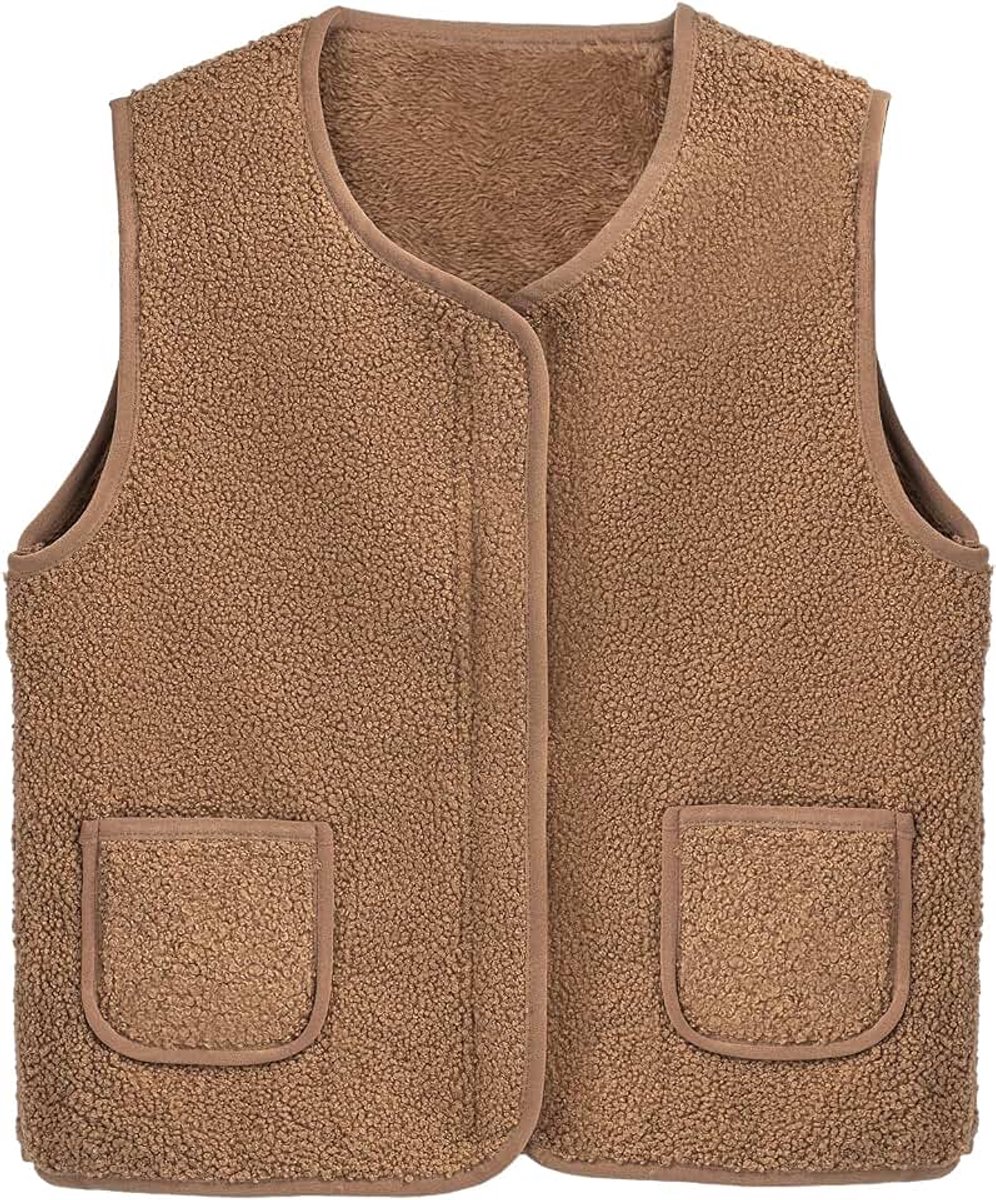 Fleece vest voor kinderen, mouwloos fleecejack jongens meisjes, V-hals teddyfleece jas, warme winterjas pluche vest fleece vest kinderen