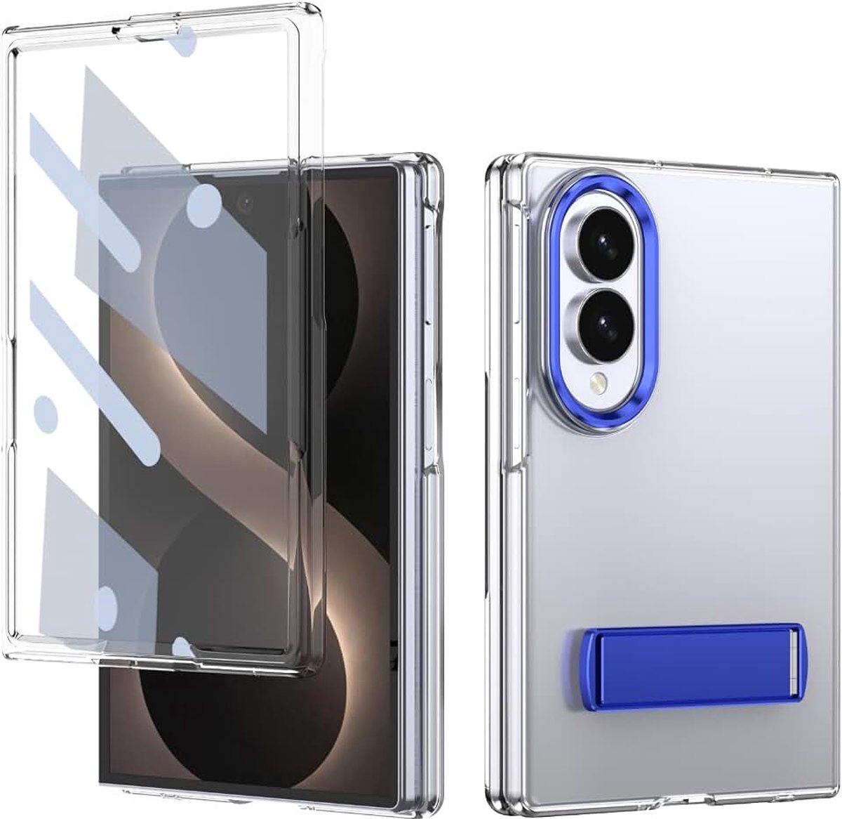Hoesje voor Samsung Galaxy Z Fold 8 Wide, ingebouwd [glazen front], [metalen standaard], [draadloos opladen], dun transparant schokbestendig hoesje voor Samsung Galaxy Z Fold 8 breed-blauw